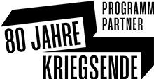 Logo zum 80. Jahrestag des Kriegsendes, mit dem Text '80 Jahre Kriegsende' und 'Programm Partner' in modernem Design.