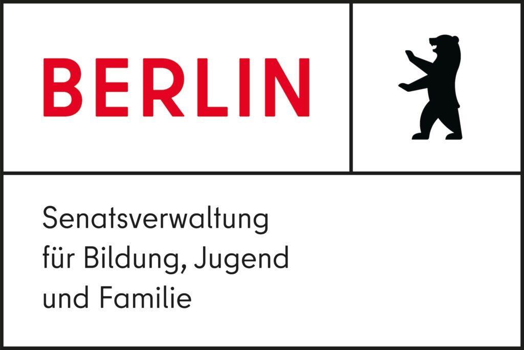 Logo der Senatsverwaltung für Bildung, Jugend und Familie in Berlin, mit rotem Schriftzug 'BERLIN' und dem typischen Berliner Bären-Symbol.